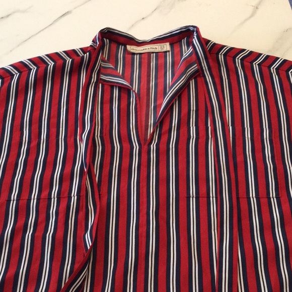 Abercrombie and Fitch maroon, white, and navy striped blouse, XS - Picture 5 of 5